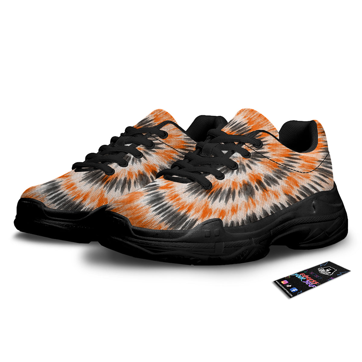 Tie Dye Orange Black Watercolor Print Black Chunky Shoes-grizzshop