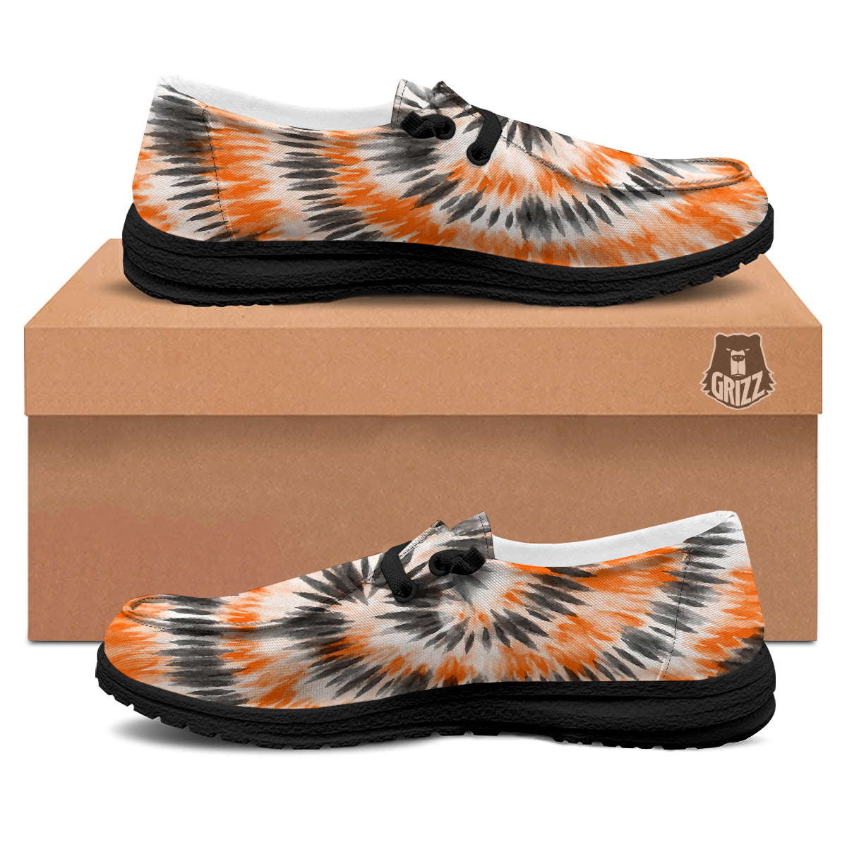 Tie Dye Orange Black Watercolor Print Black Loafers-grizzshop