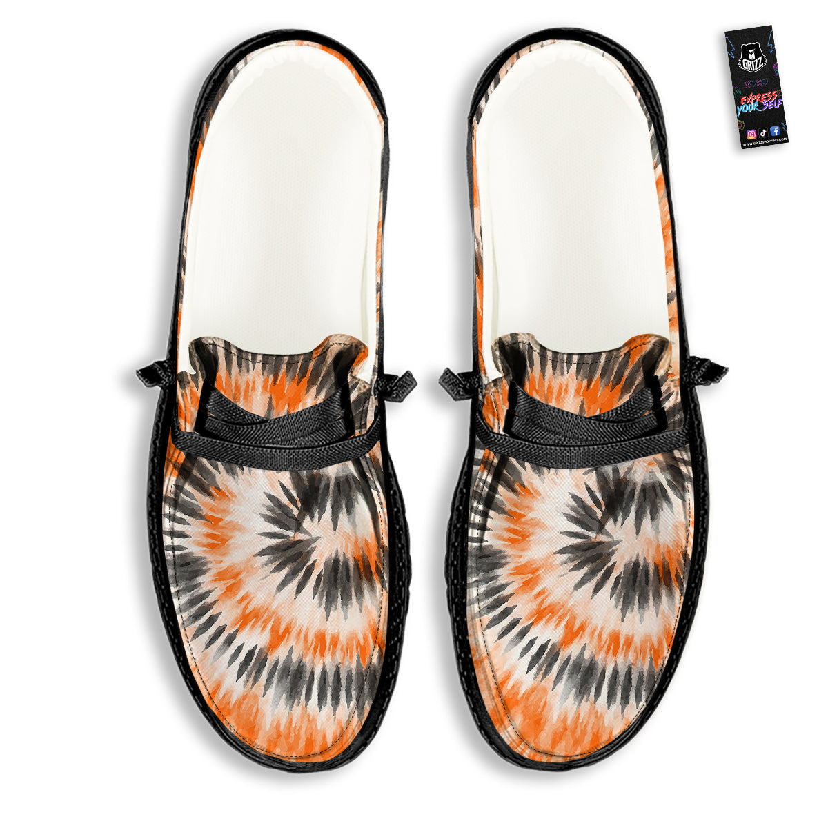 Tie Dye Orange Black Watercolor Print Black Loafers-grizzshop