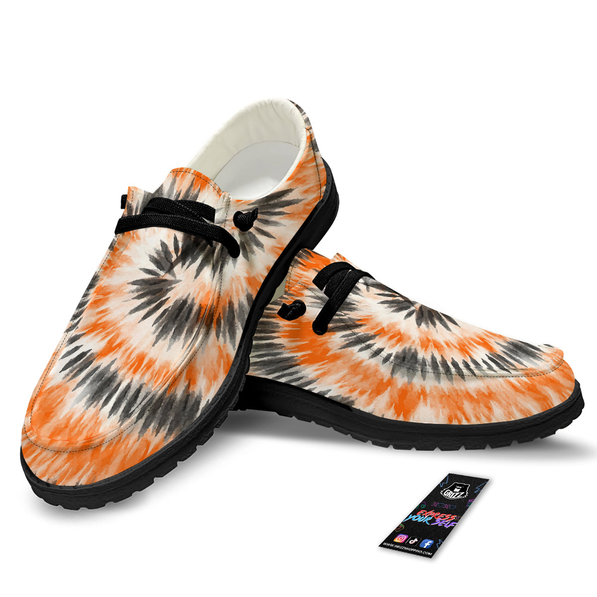 Tie Dye Orange Black Watercolor Print Black Loafers-grizzshop