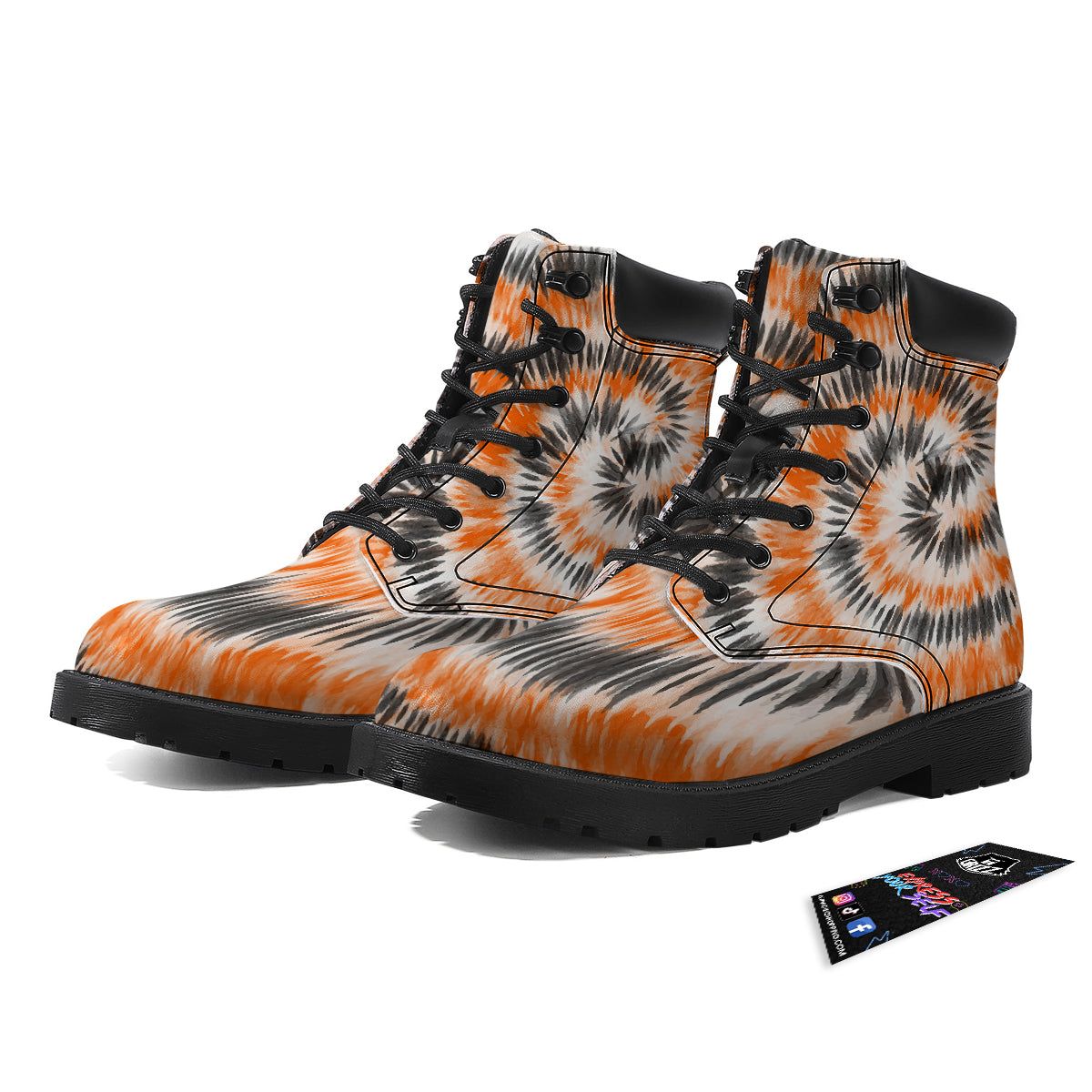 Tie Dye Orange Black Watercolor Print Boots-grizzshop