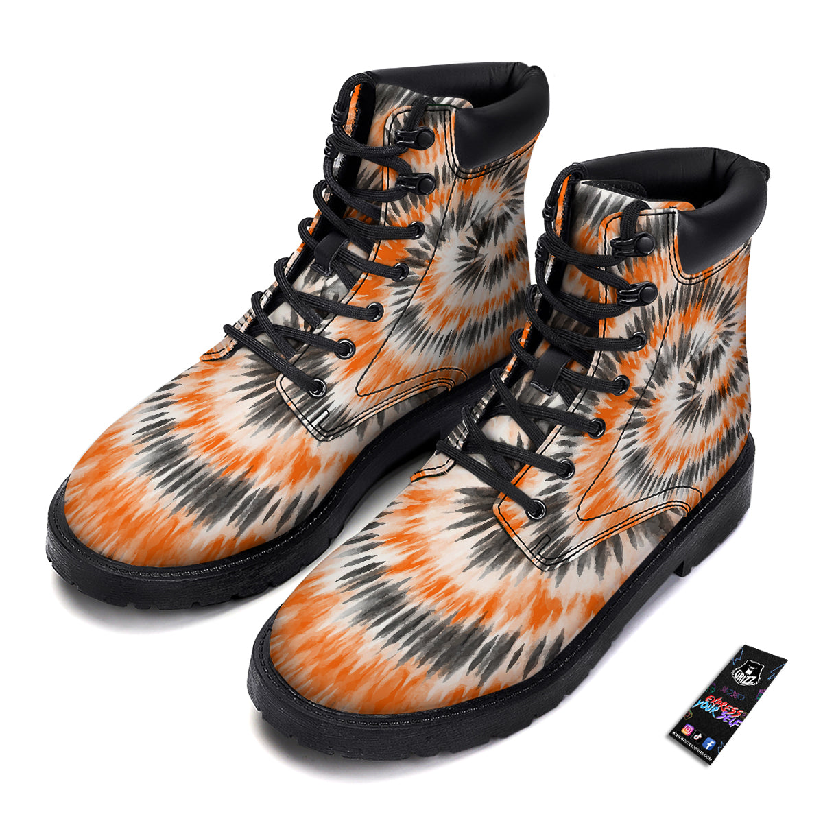 Tie Dye Orange Black Watercolor Print Boots-grizzshop