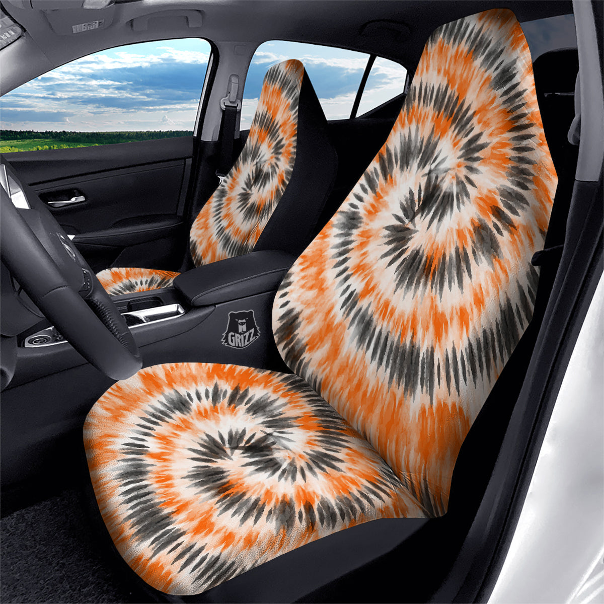 Tie Dye Orange Black Watercolor Print Car Seat Covers-grizzshop