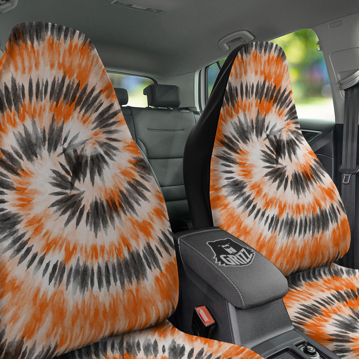 Tie Dye Orange Black Watercolor Print Car Seat Covers-grizzshop