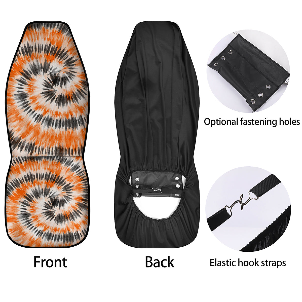 Tie Dye Orange Black Watercolor Print Car Seat Covers-grizzshop