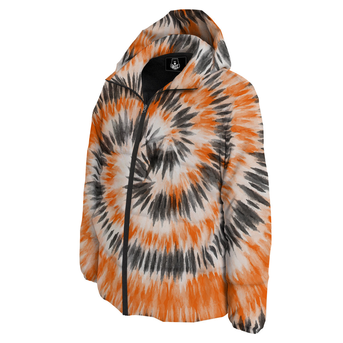 Tie Dye Orange Black Watercolor Print Down Jacket-grizzshop