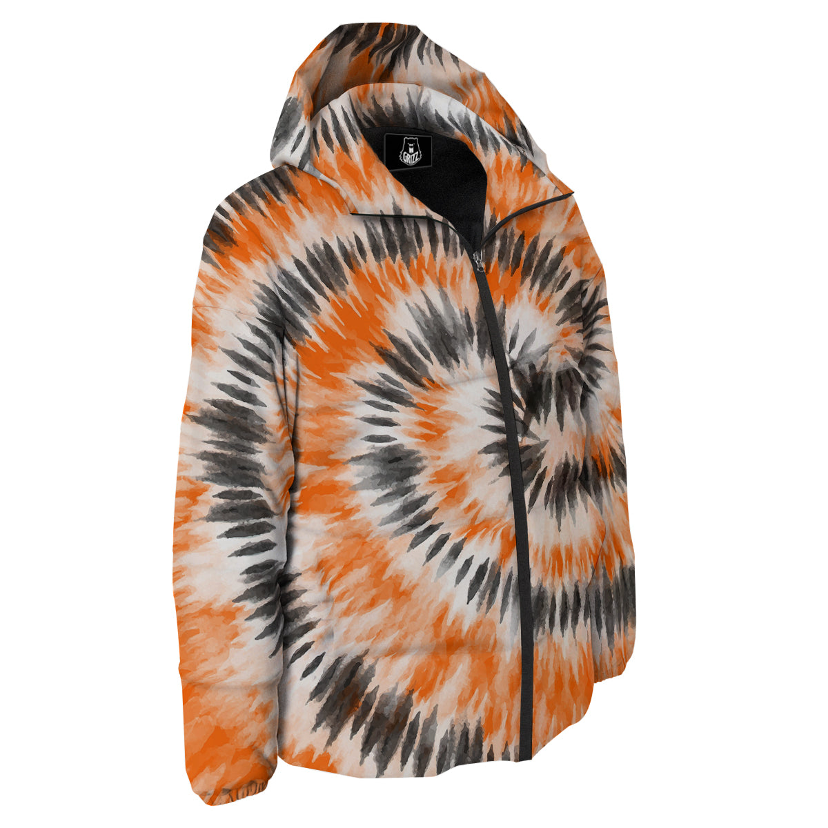 Tie Dye Orange Black Watercolor Print Down Jacket-grizzshop