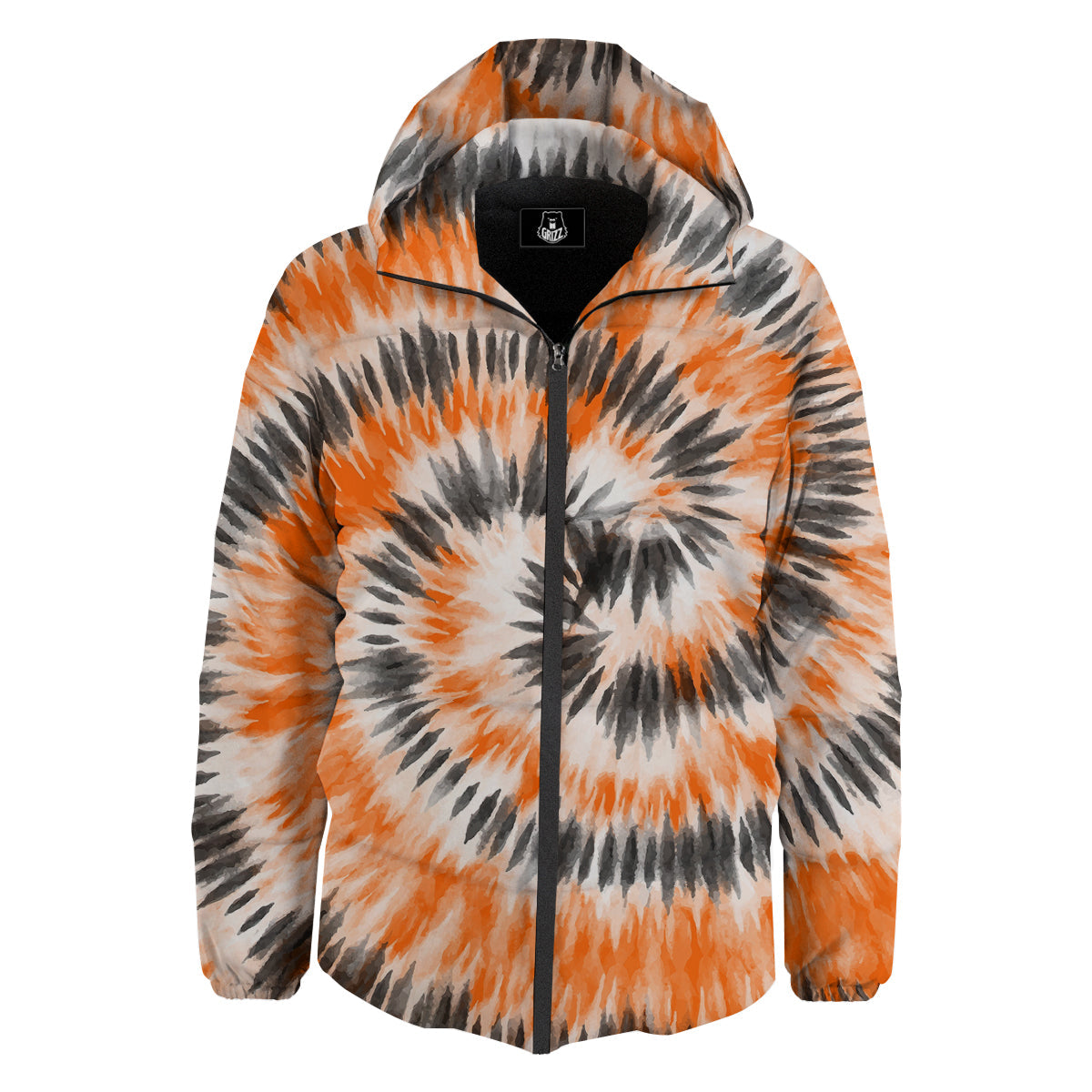 Tie Dye Orange Black Watercolor Print Down Jacket-grizzshop