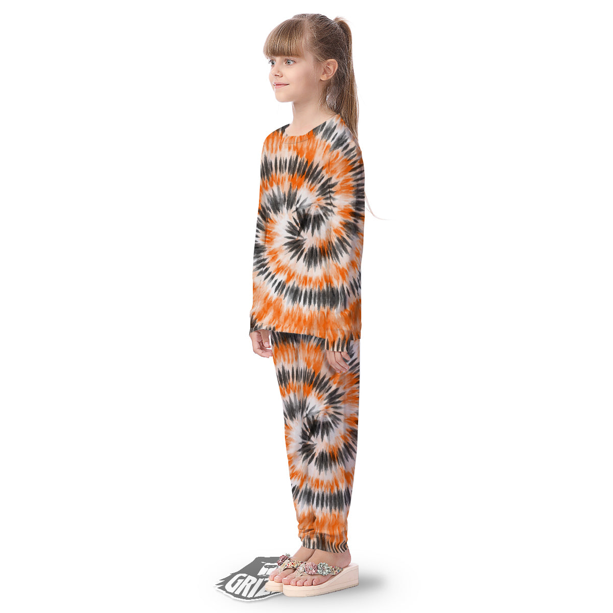 Tie Dye Orange Black Watercolor Print Kid's Pajamas-grizzshop