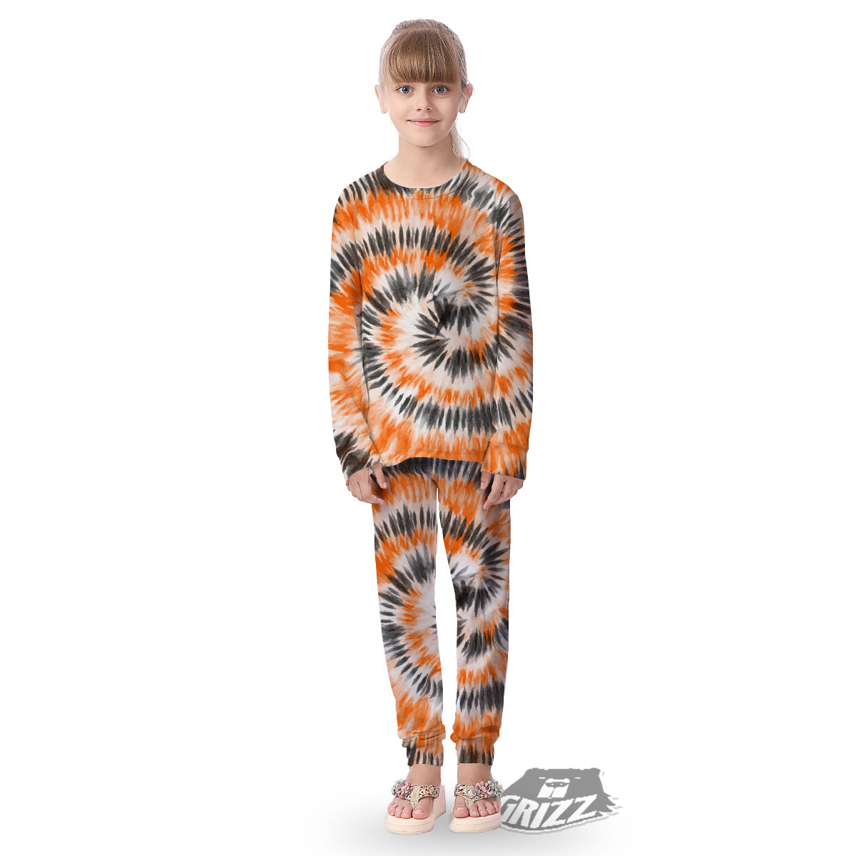 Tie Dye Orange Black Watercolor Print Kid's Pajamas-grizzshop