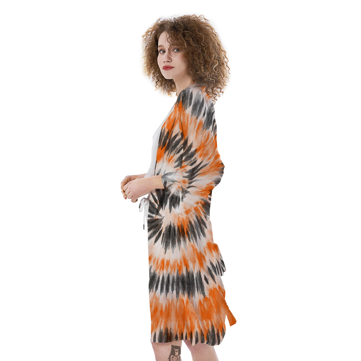 Tie Dye Orange Black Watercolor Print Kimono-grizzshop