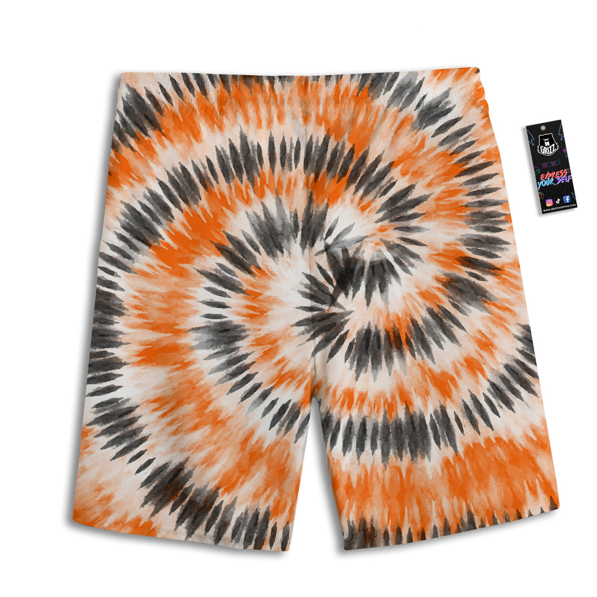 Tie Dye Orange Black Watercolor Print Men's Athletic Shorts
