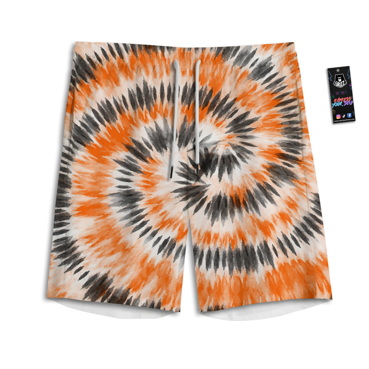 Tie Dye Orange Black Watercolor Print Men's Athletic Shorts