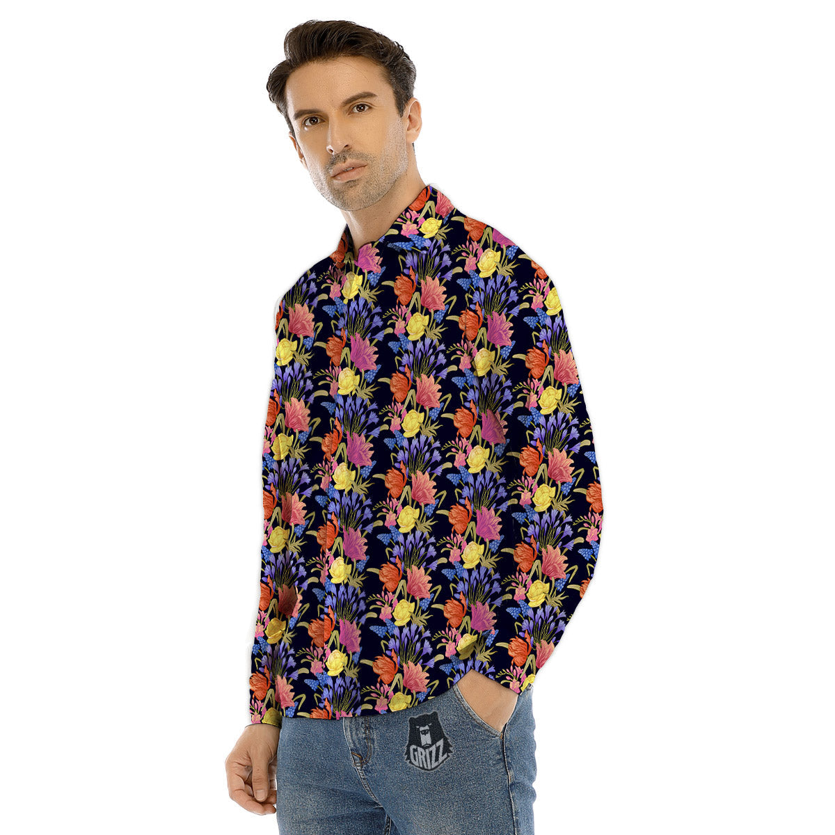 Tie Dye Orange Black Watercolor Print Men's Dress Shirts-grizzshop