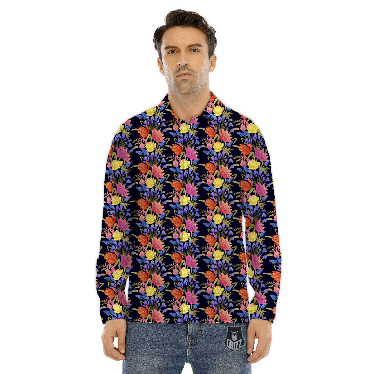 Tie Dye Orange Black Watercolor Print Men's Dress Shirts-grizzshop