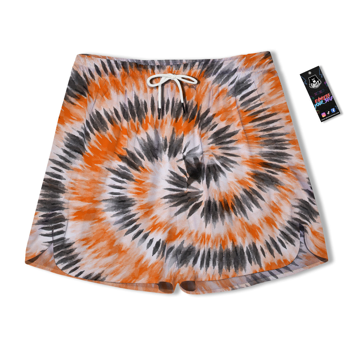 Tie Dye Orange Black Watercolor Print Men's Running Shorts-grizzshop