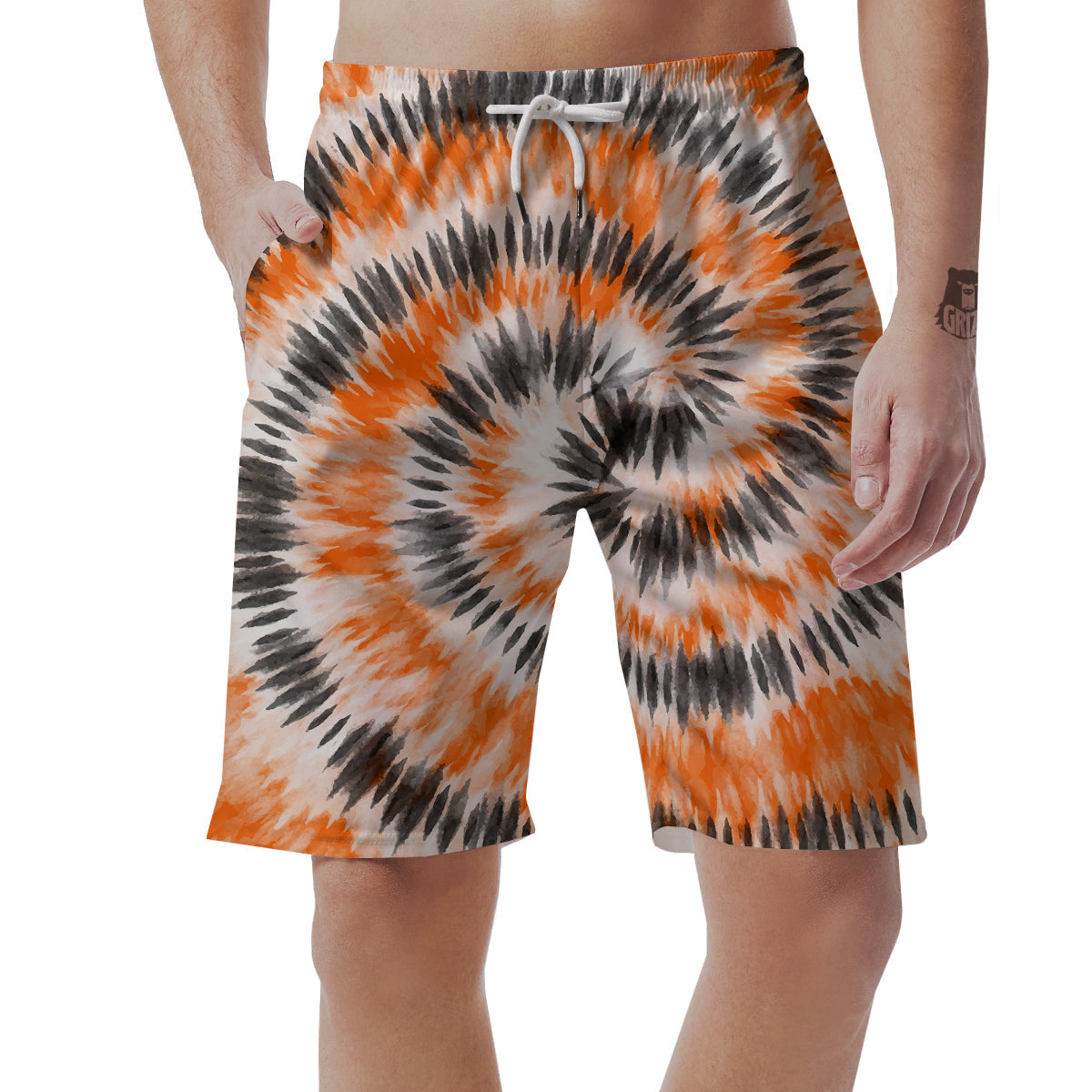 Tie Dye Orange Black Watercolor Print Men's Shorts-grizzshop