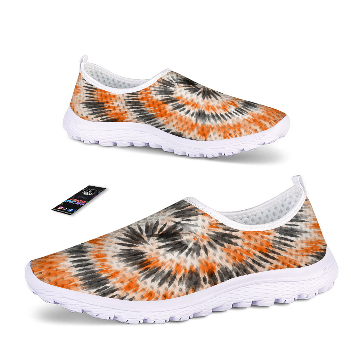 Tie Dye Orange Black Watercolor Print Nurse Shoes-grizzshop