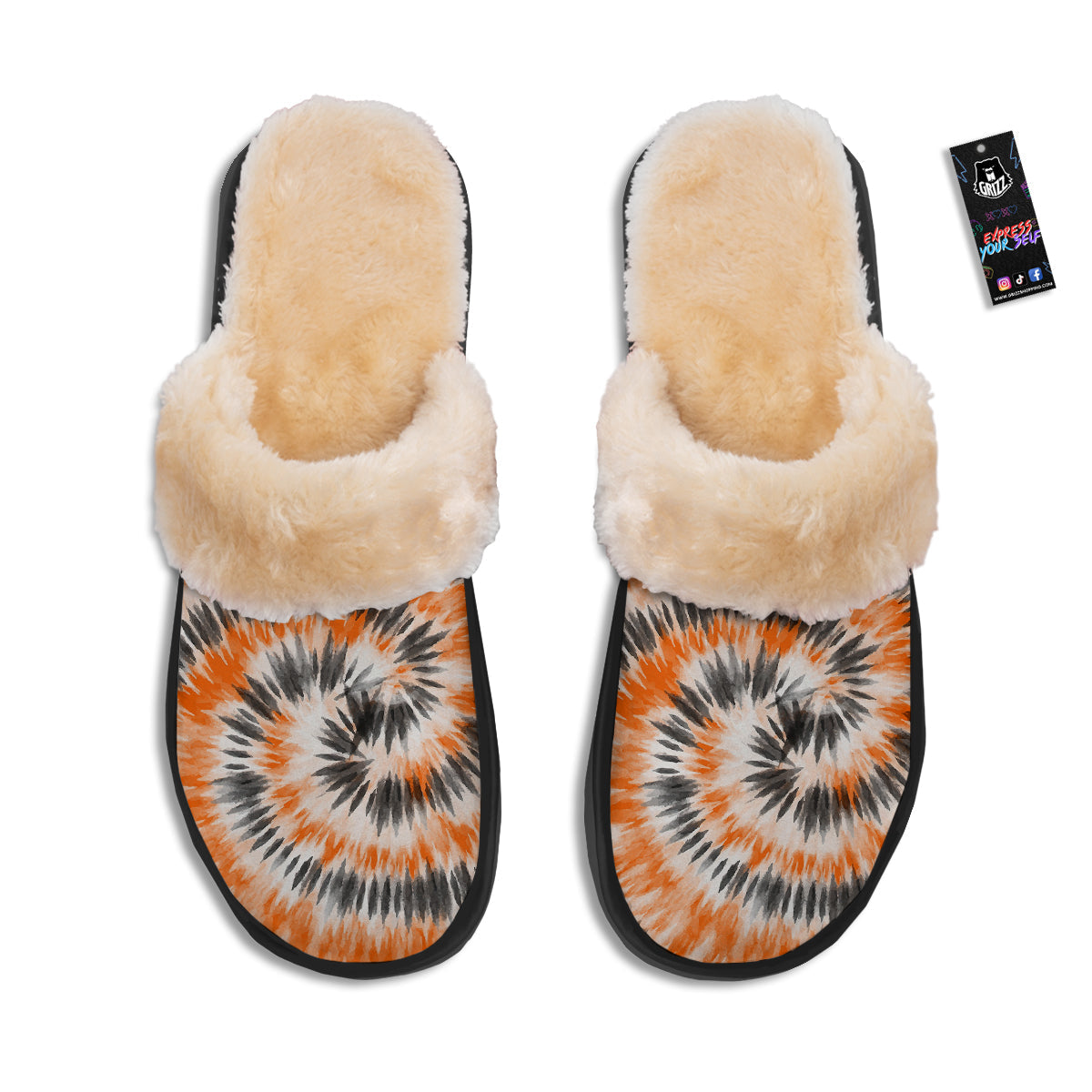 Tie Dye Orange Black Watercolor Print Slippers-grizzshop