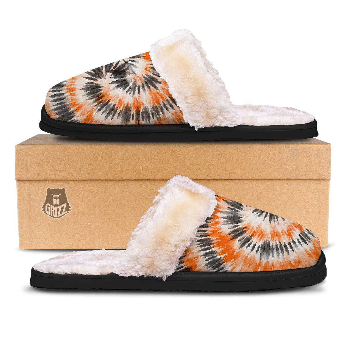 Tie Dye Orange Black Watercolor Print Slippers-grizzshop