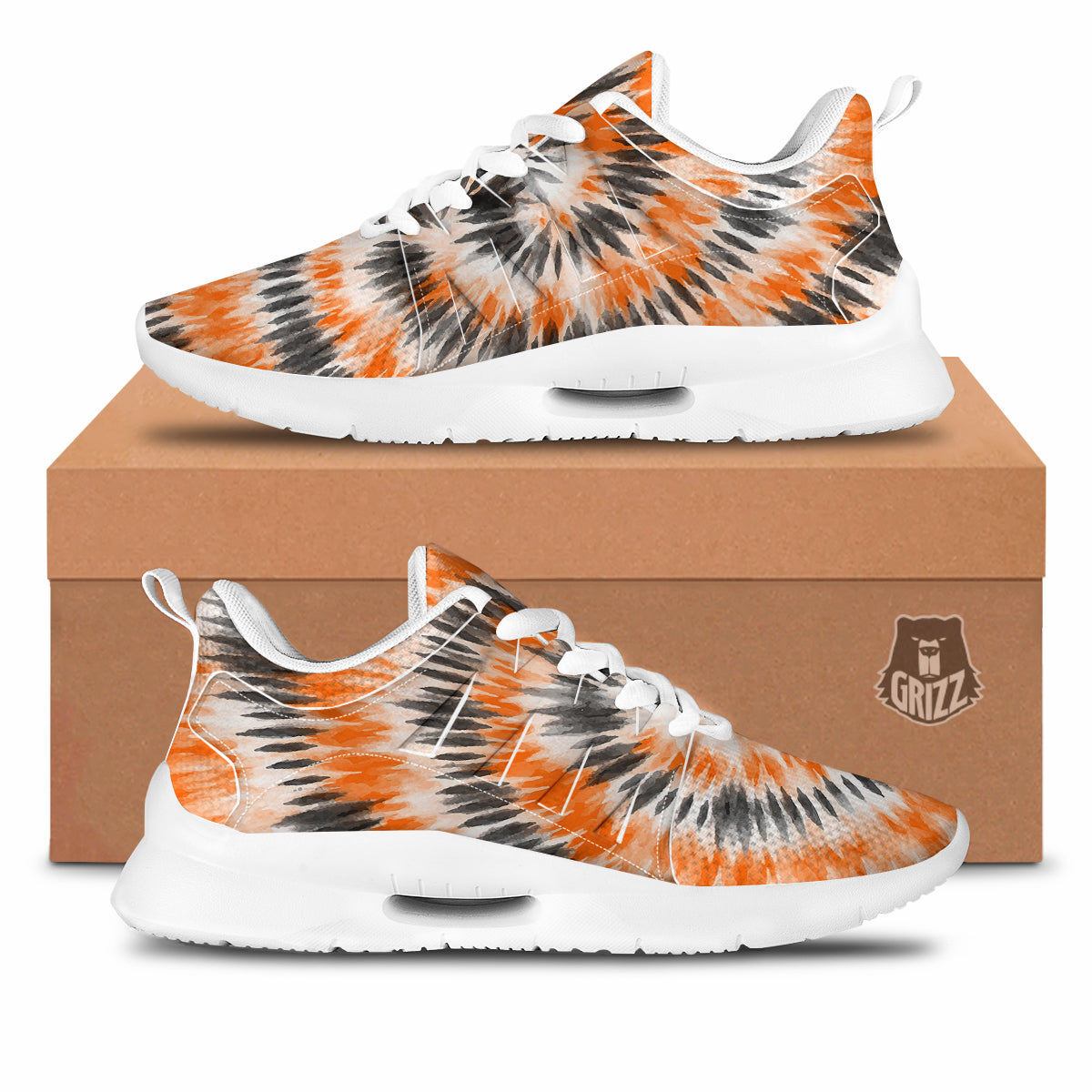 Tie Dye Orange Black Watercolor Print Tennis Shoes-grizzshop