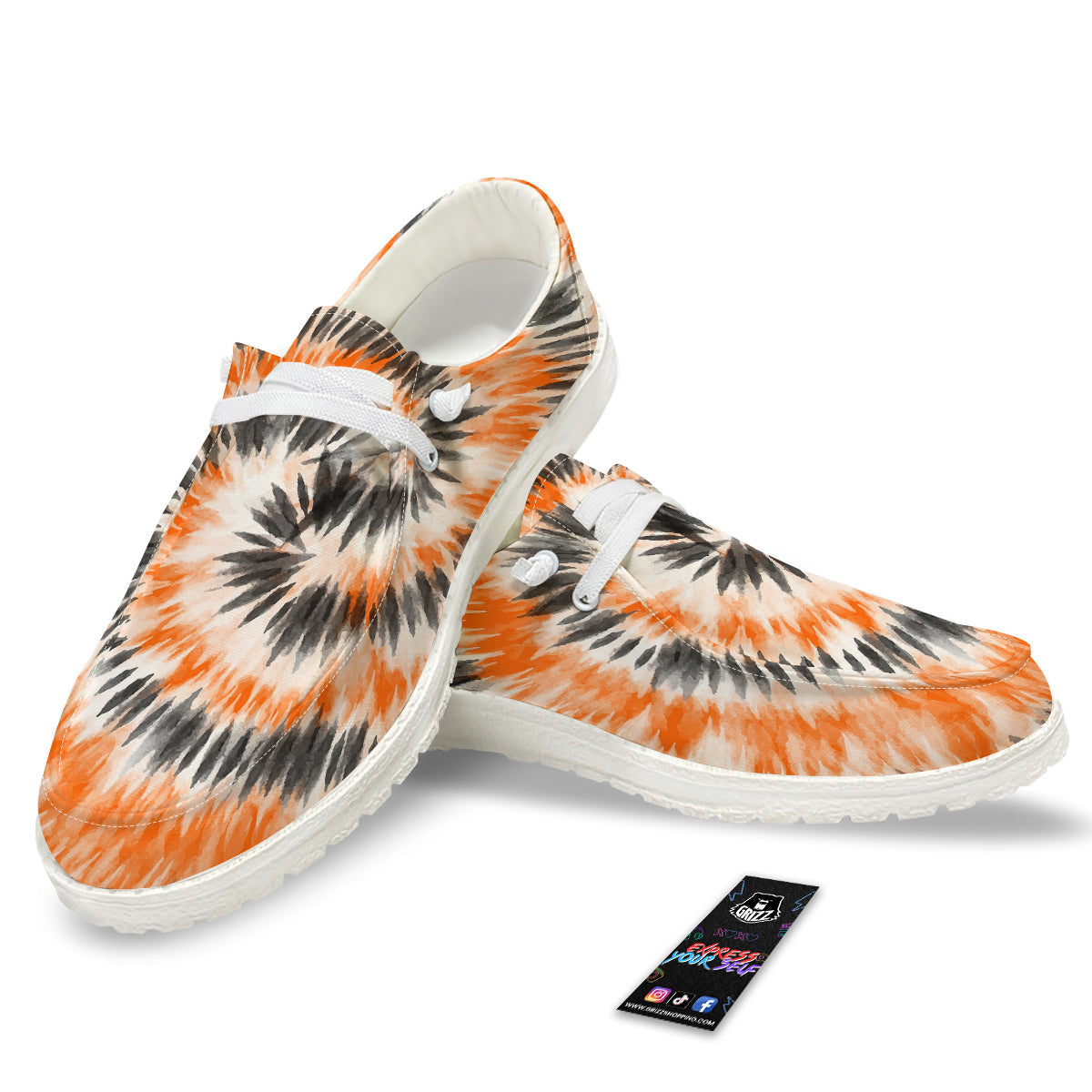 Tie Dye Orange Black Watercolor Print White Loafers-grizzshop
