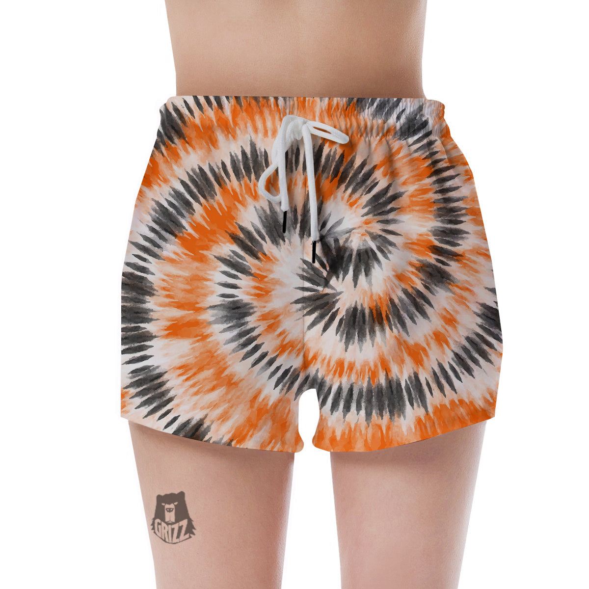 Tie Dye Orange Black Watercolor Print Women's Shorts-grizzshop