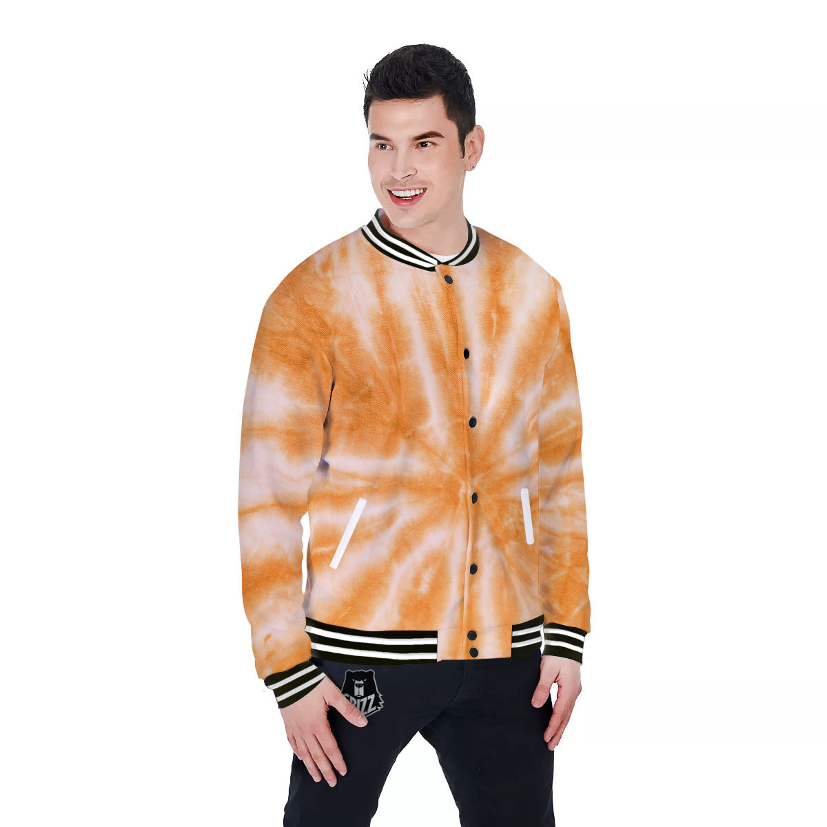 Tie Dye Orange Print Baseball Jacket-grizzshop