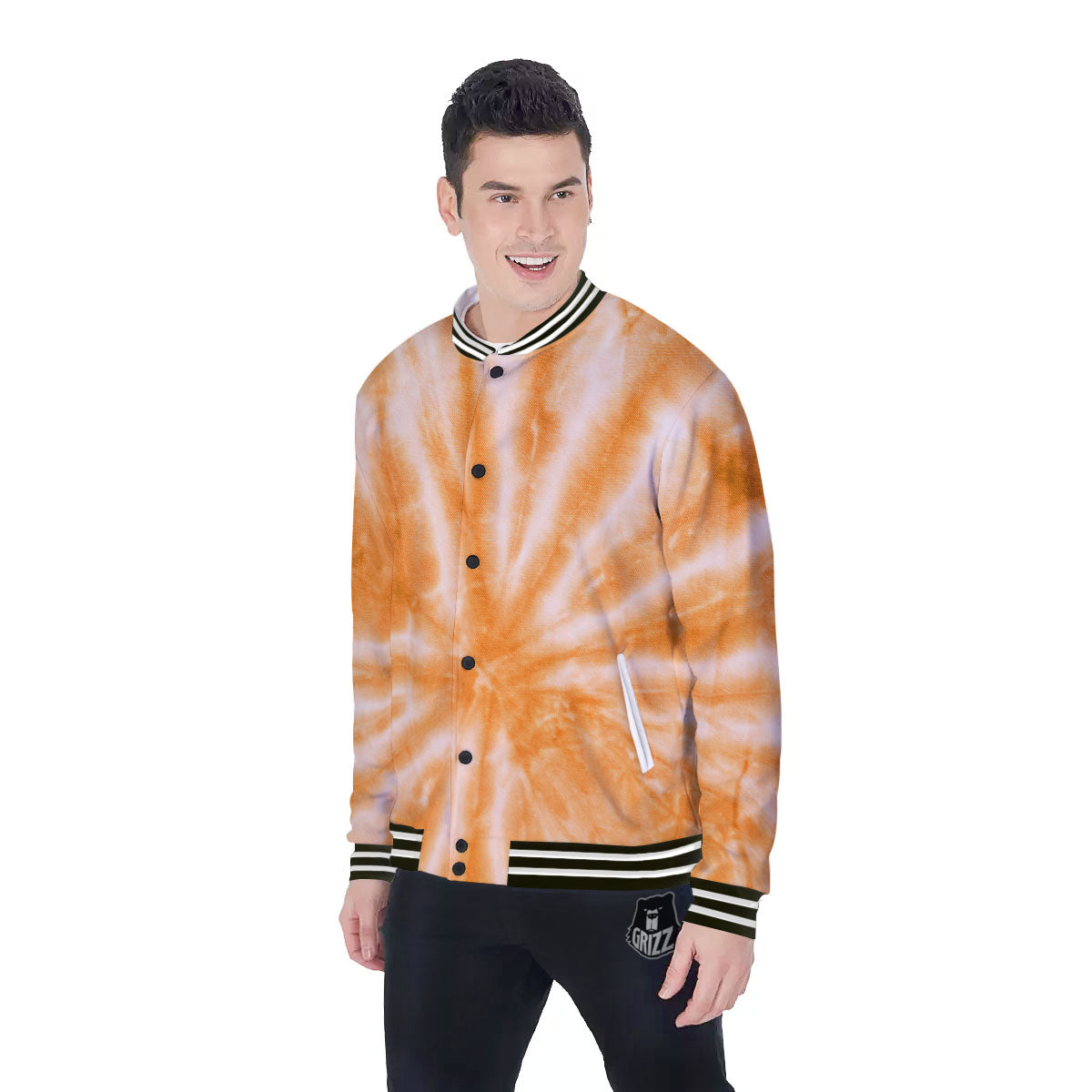 Tie Dye Orange Print Baseball Jacket-grizzshop