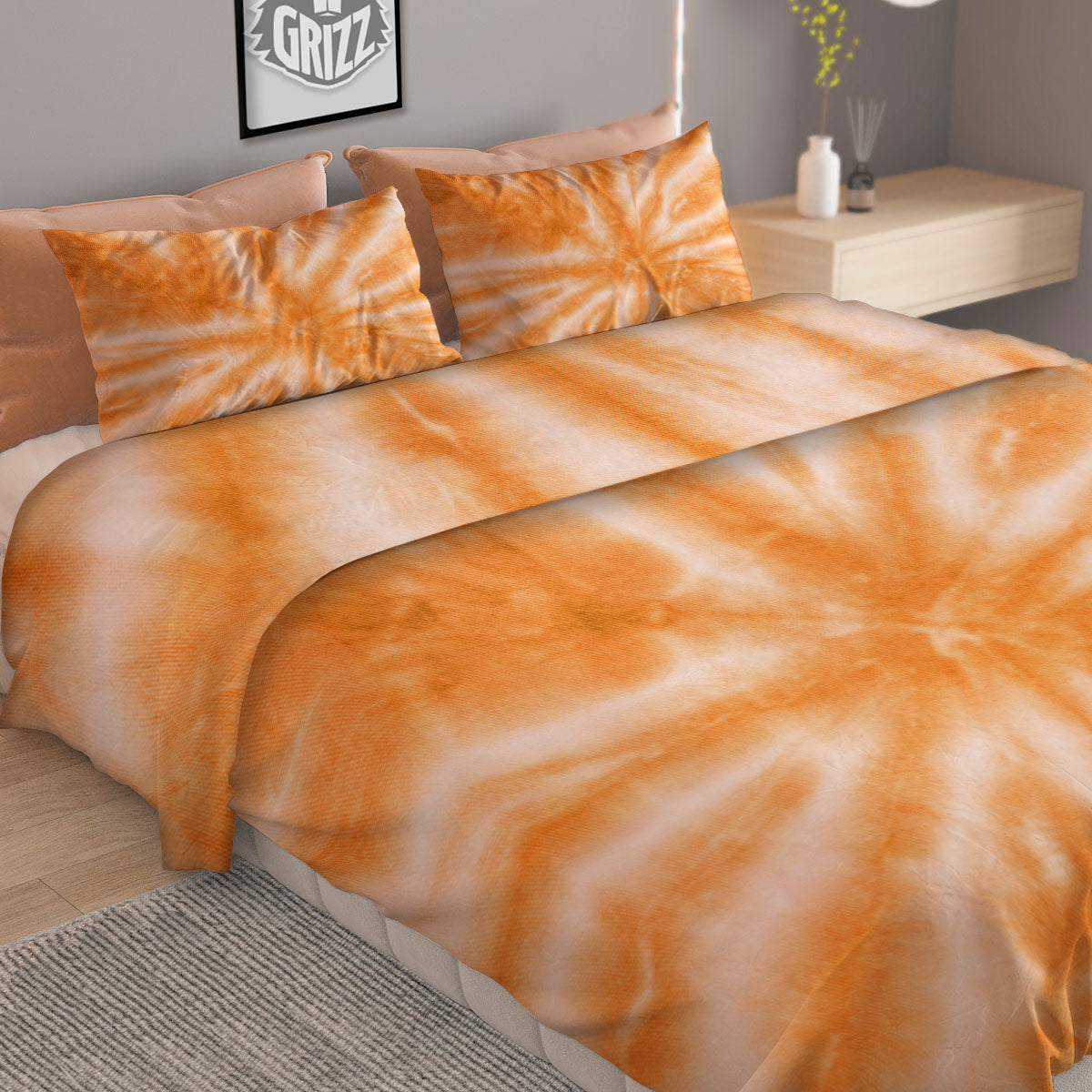 Tie Dye Orange Print Duvet Cover Bedding Set