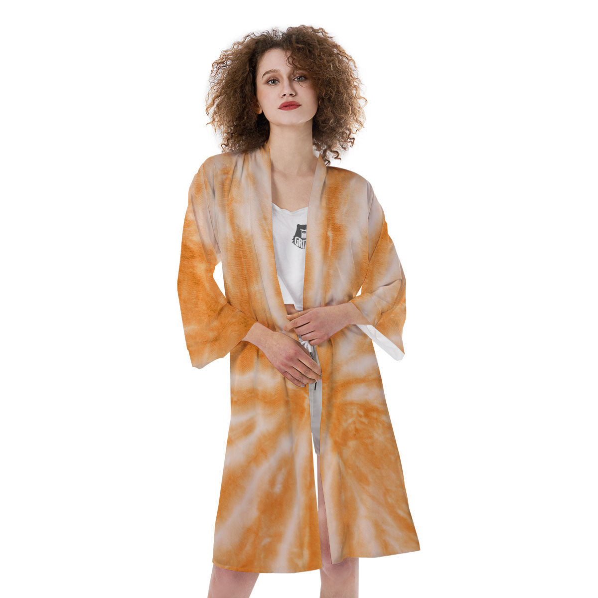 Tie Dye Orange Print Kimono-grizzshop