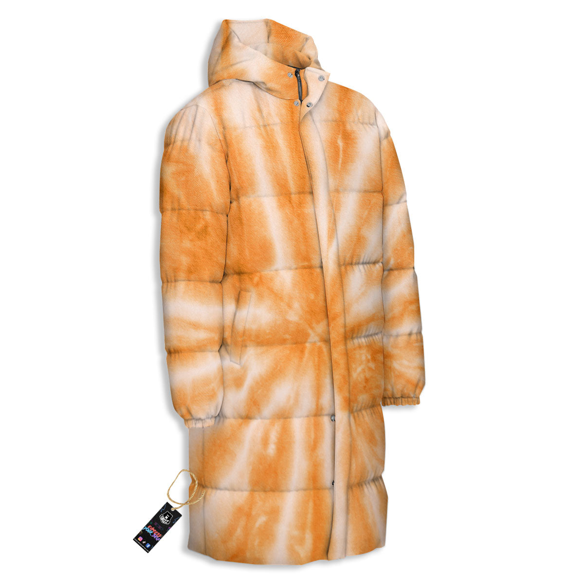 Tie Dye Orange Print Long Down Jacket-grizzshop