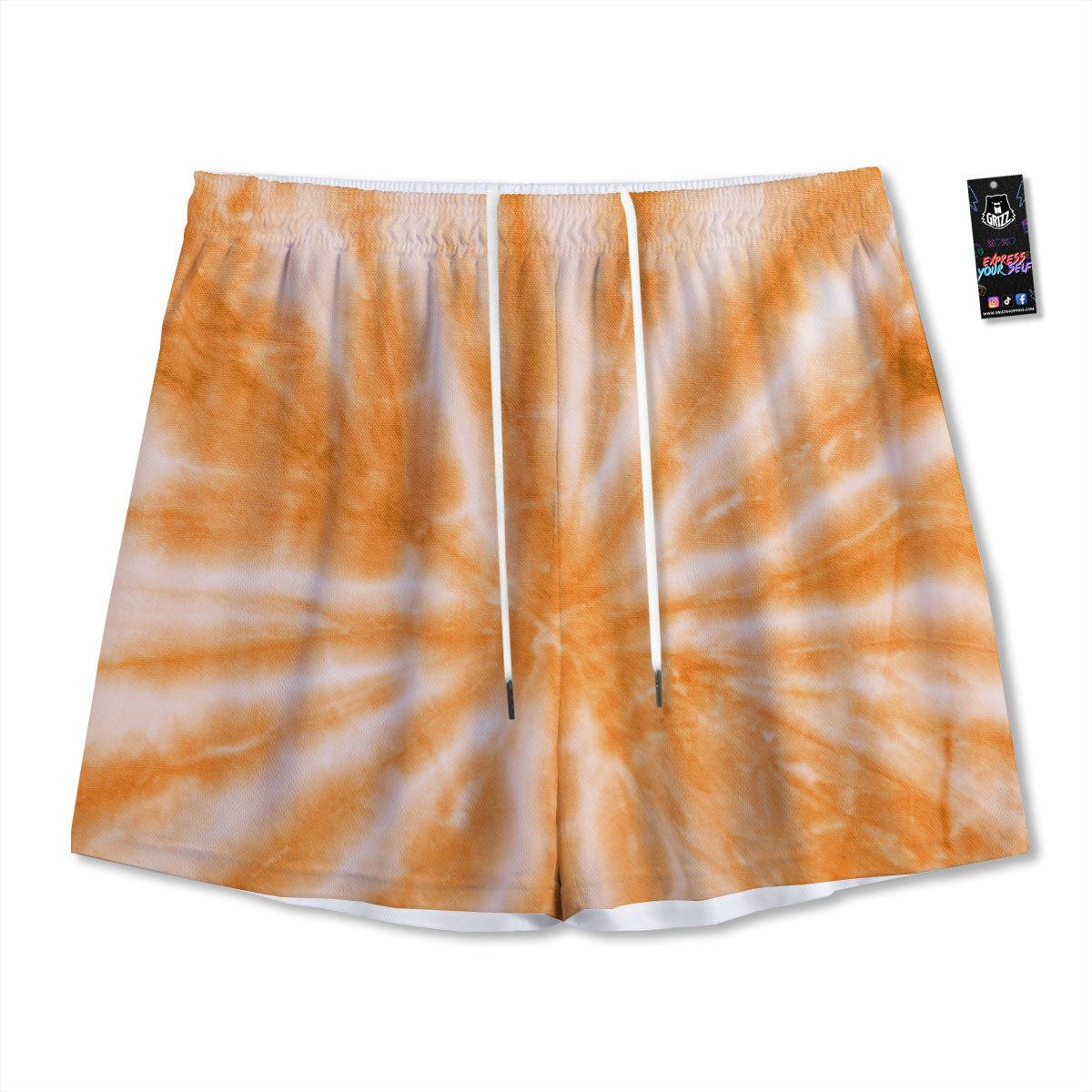 Tie Dye Orange Print Mesh Shorts