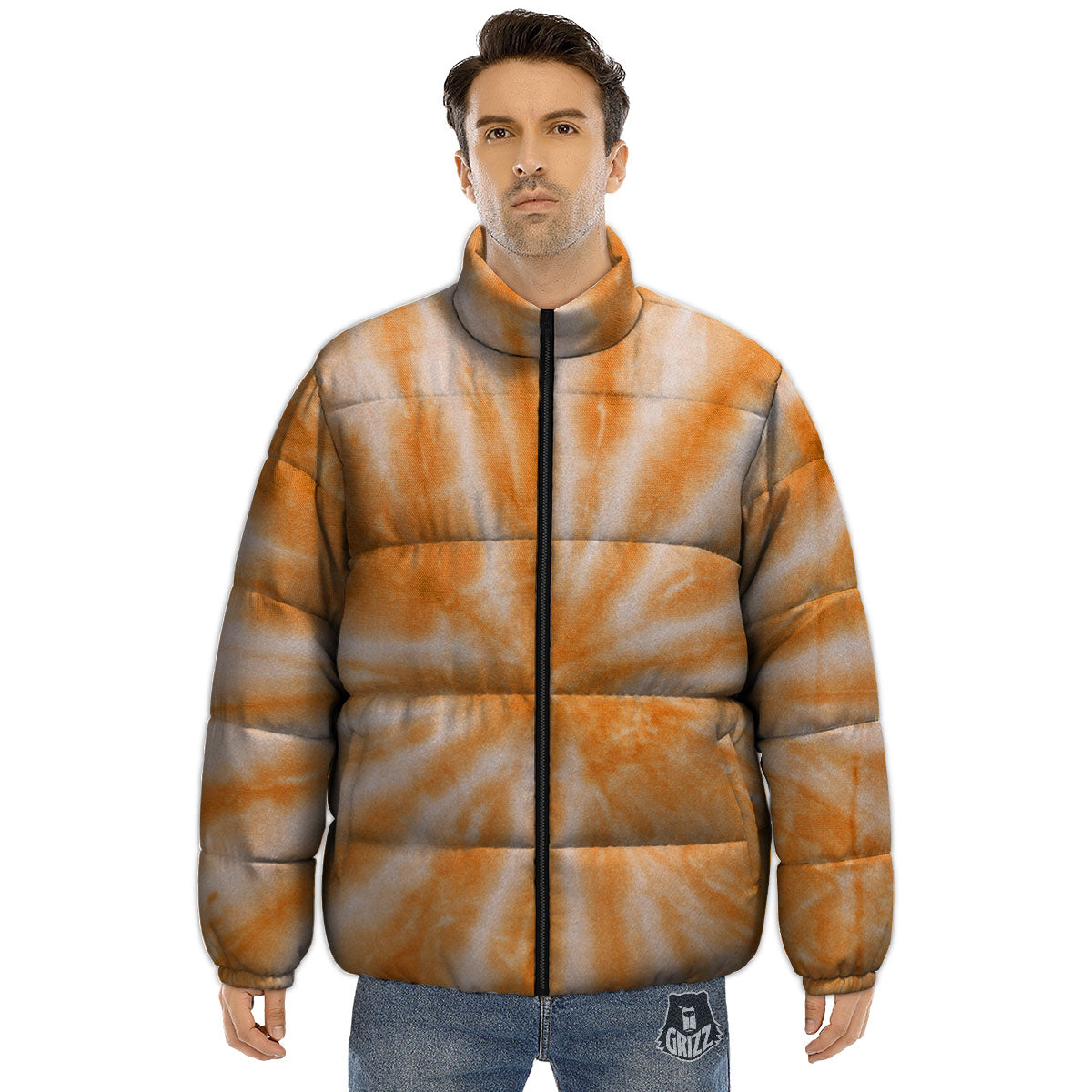 Tie Dye Orange Print Puffer Jacket-grizzshop