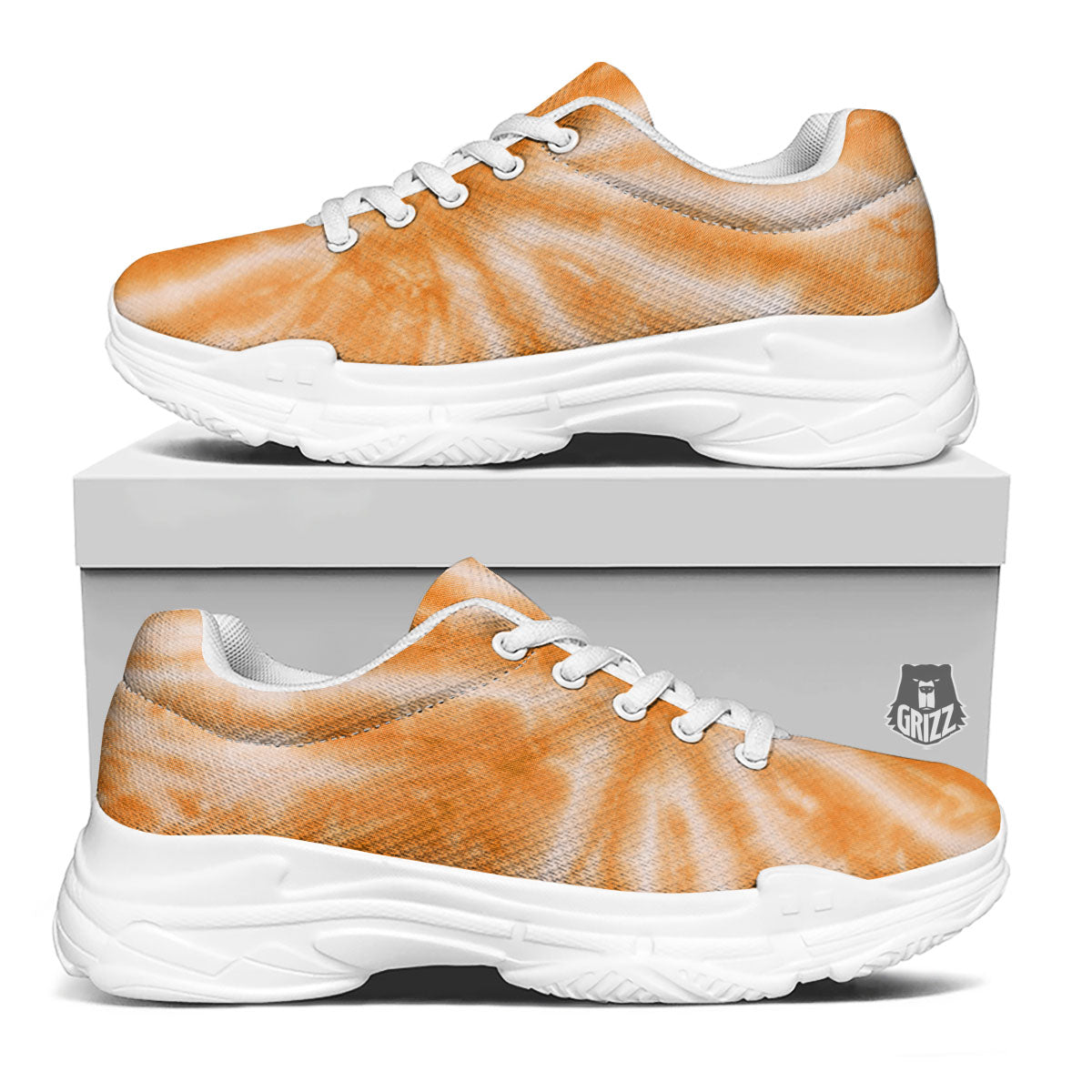 Tie Dye Orange Print White Chunky Shoes-grizzshop