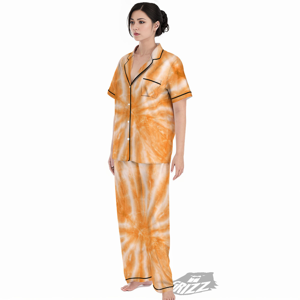 Tie Dye Orange Print Women's Pajamas Set-grizzshop