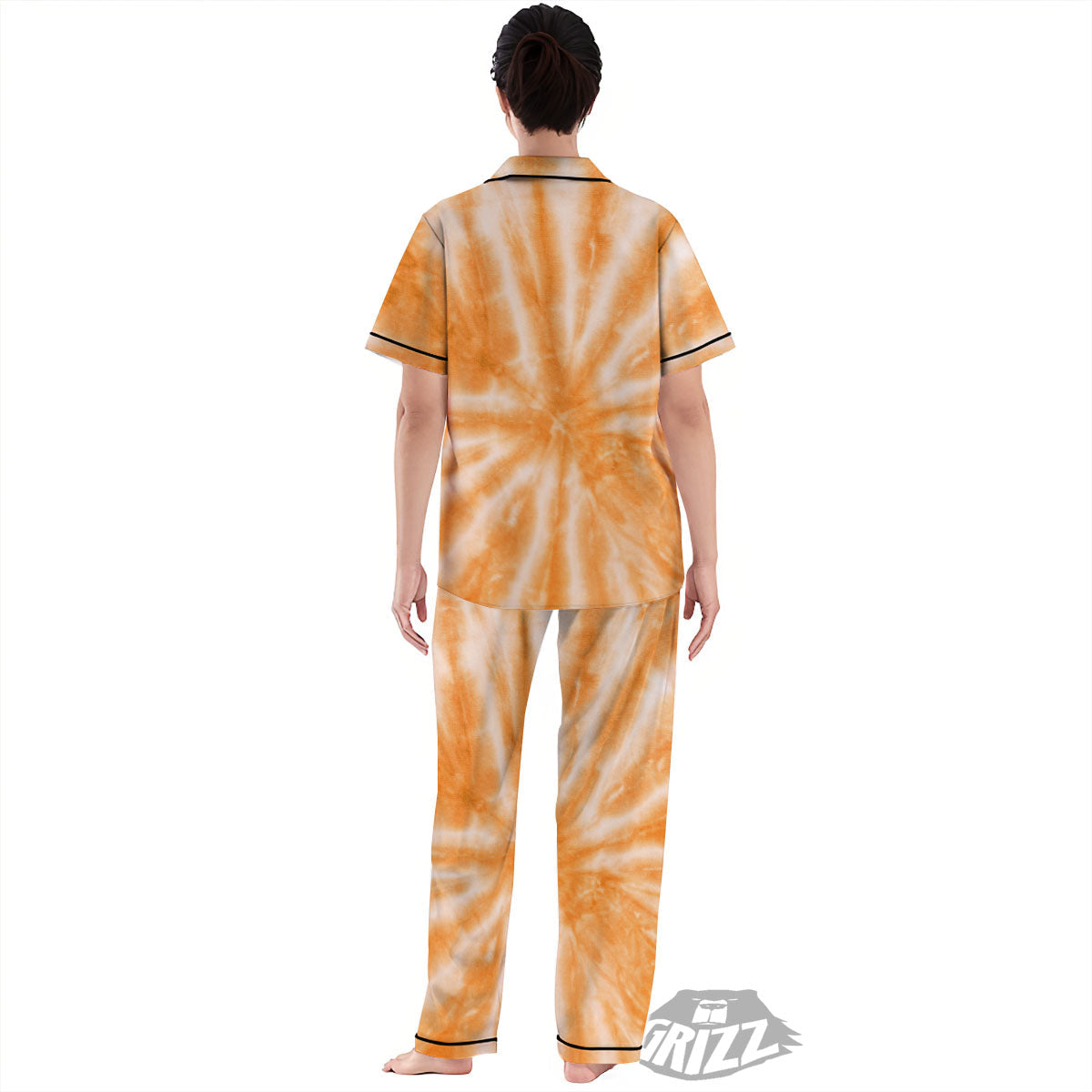 Tie Dye Orange Print Women's Pajamas Set-grizzshop