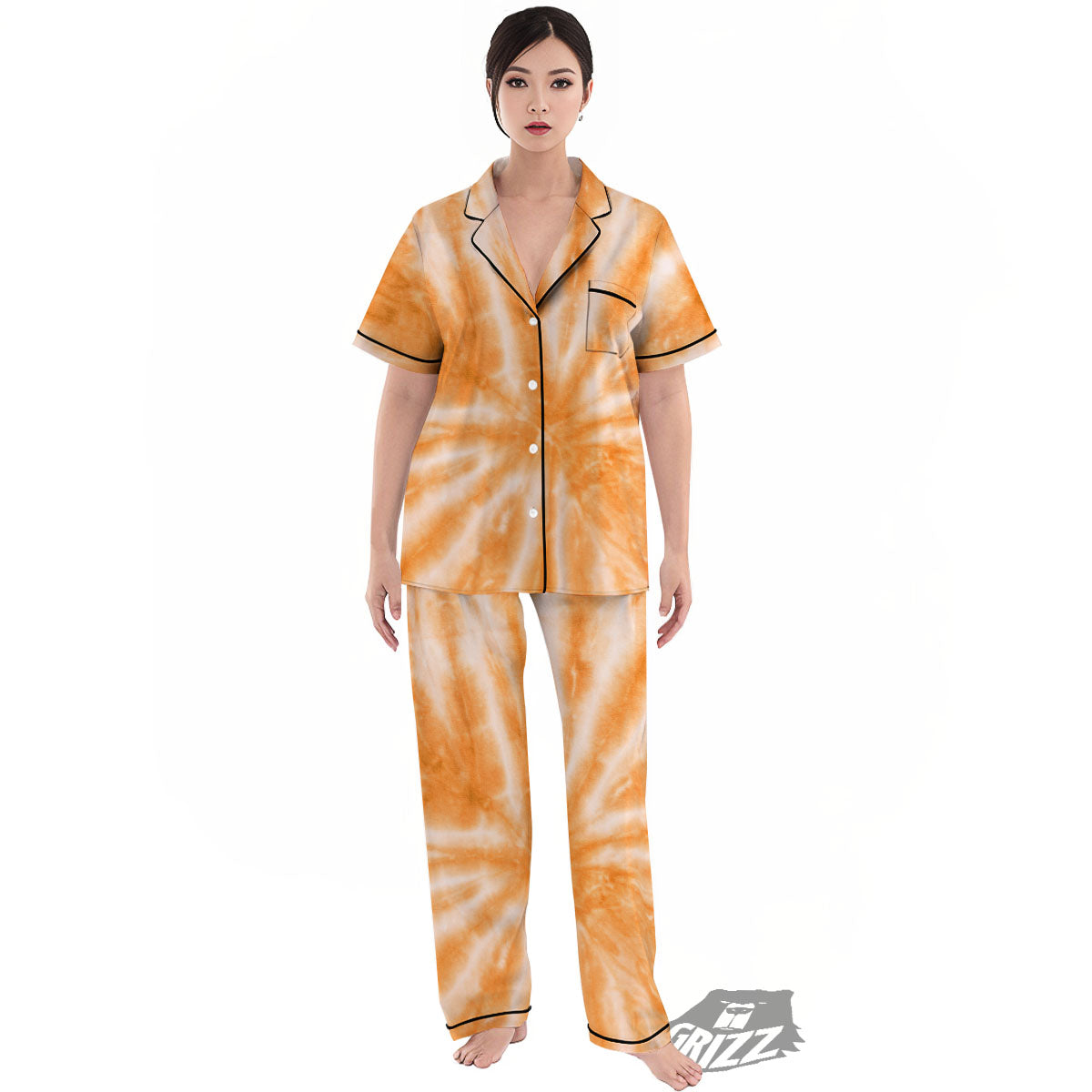 Tie Dye Orange Print Women's Pajamas Set-grizzshop