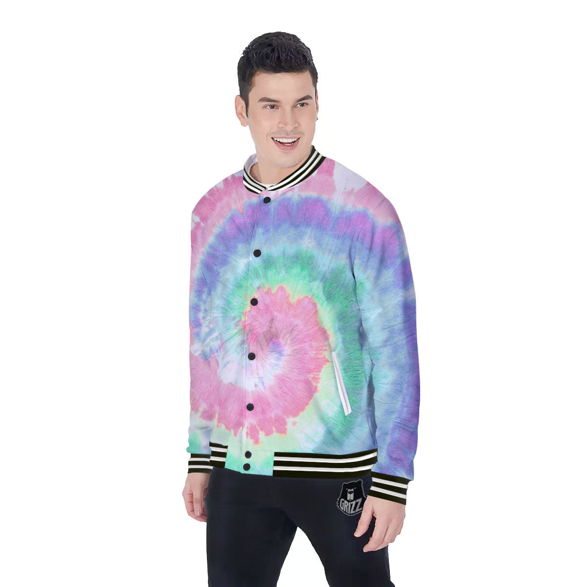 Tie Dye Pastel Print Baseball Jacket-grizzshop
