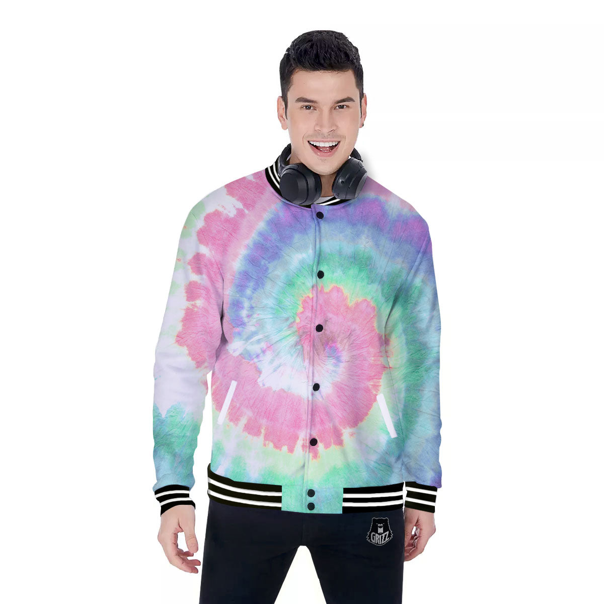 Tie Dye Pastel Print Baseball Jacket-grizzshop