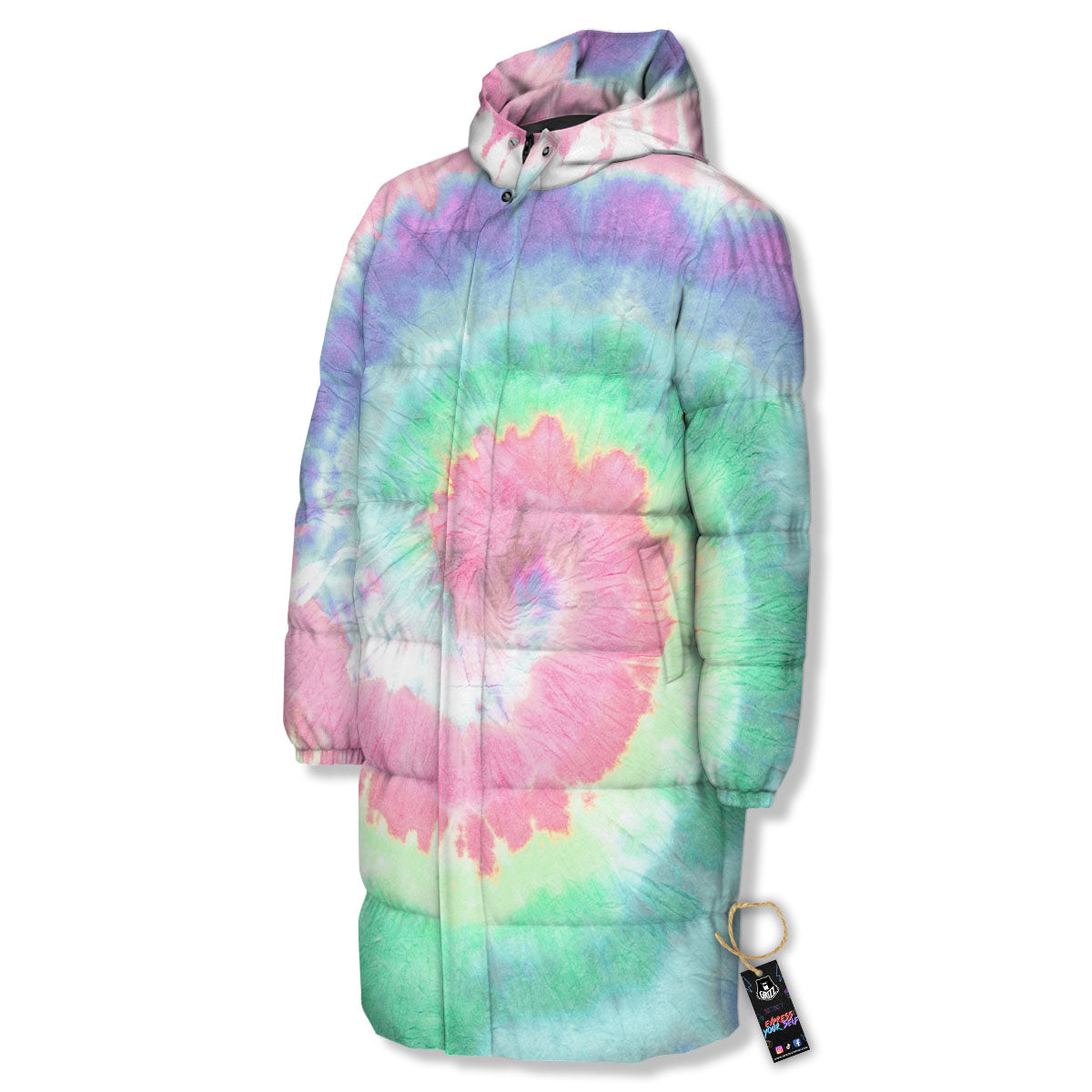 Tie Dye Pastel Print Long Down Jacket-grizzshop