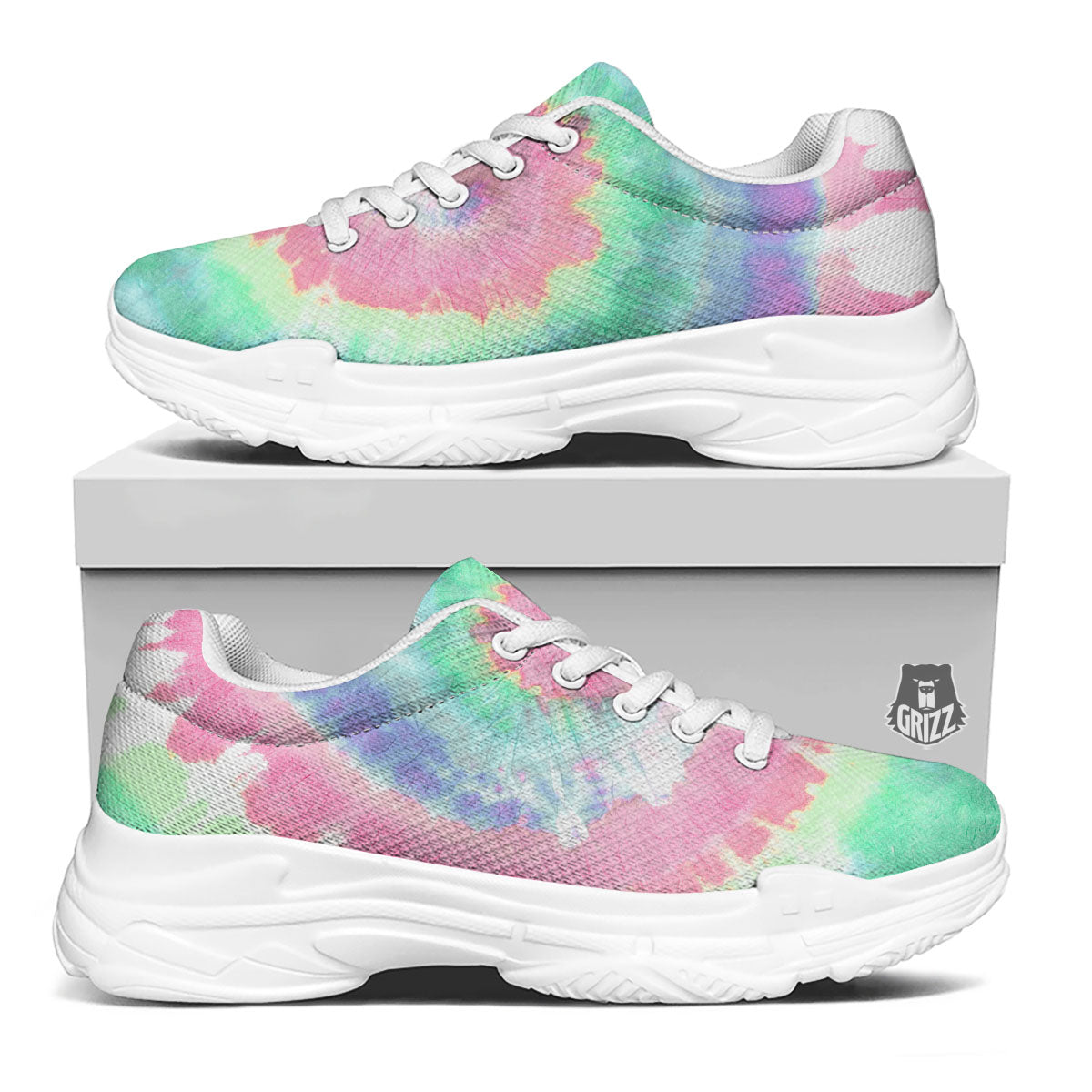 Tie Dye Pastel Print White Chunky Shoes-grizzshop