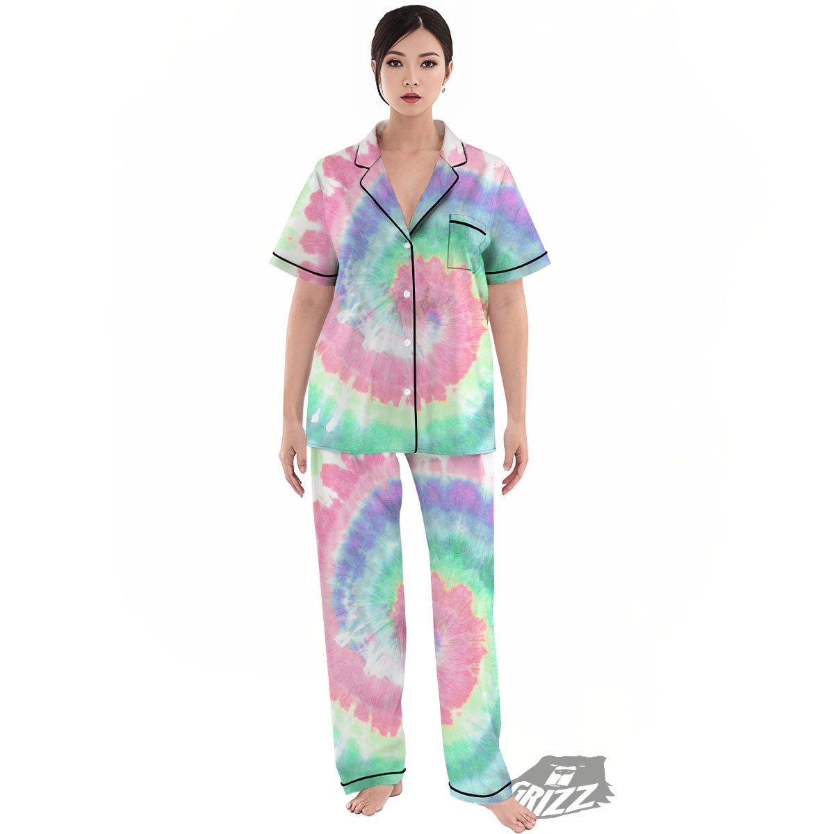 Tie Dye Pastel Print Women's Pajamas Set-grizzshop