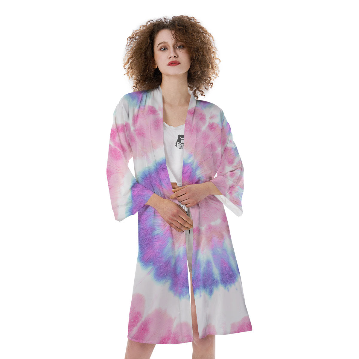Tie Dye Pastel Spiral Print Kimono-grizzshop