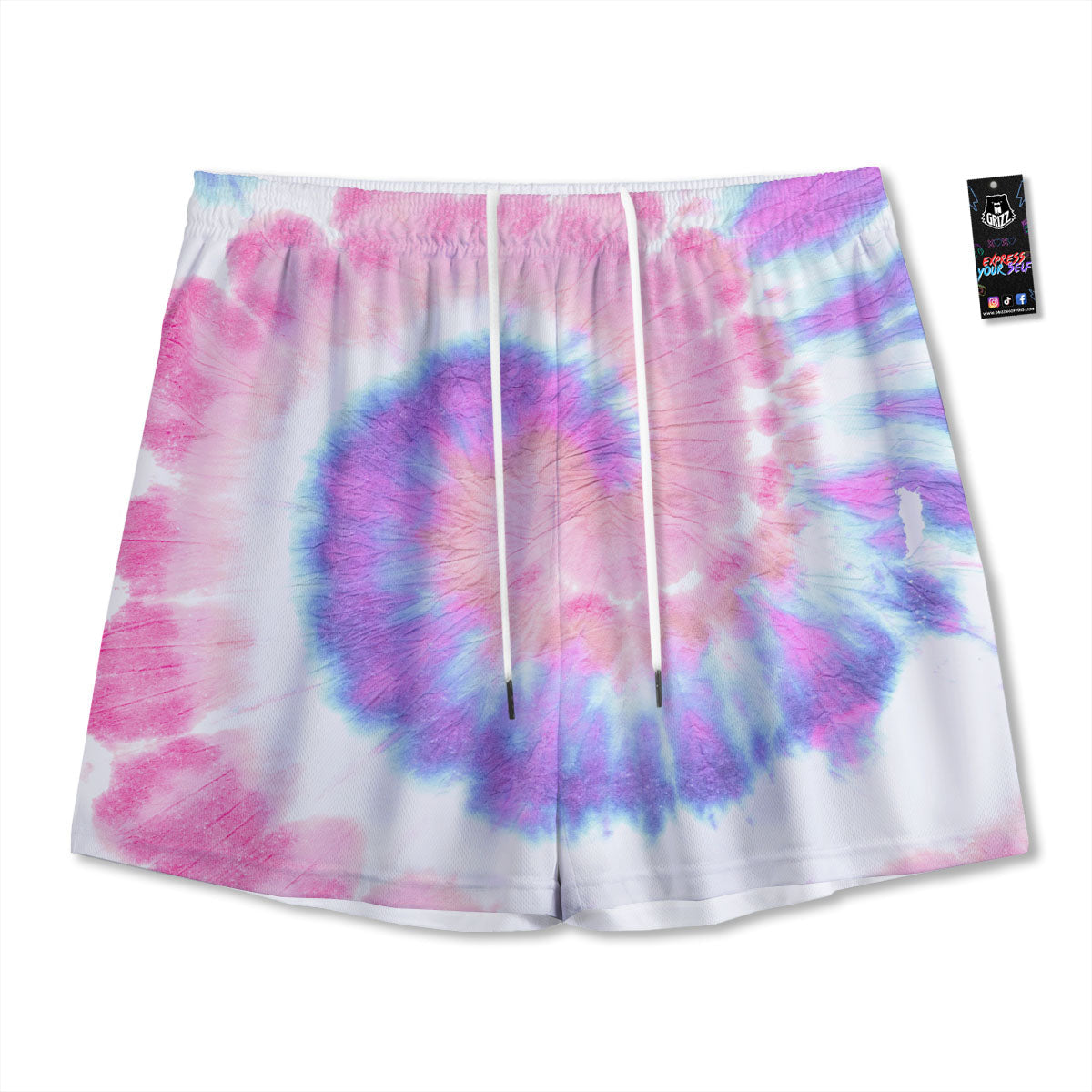 Tie Dye Pastel Spiral Print Mesh Shorts
