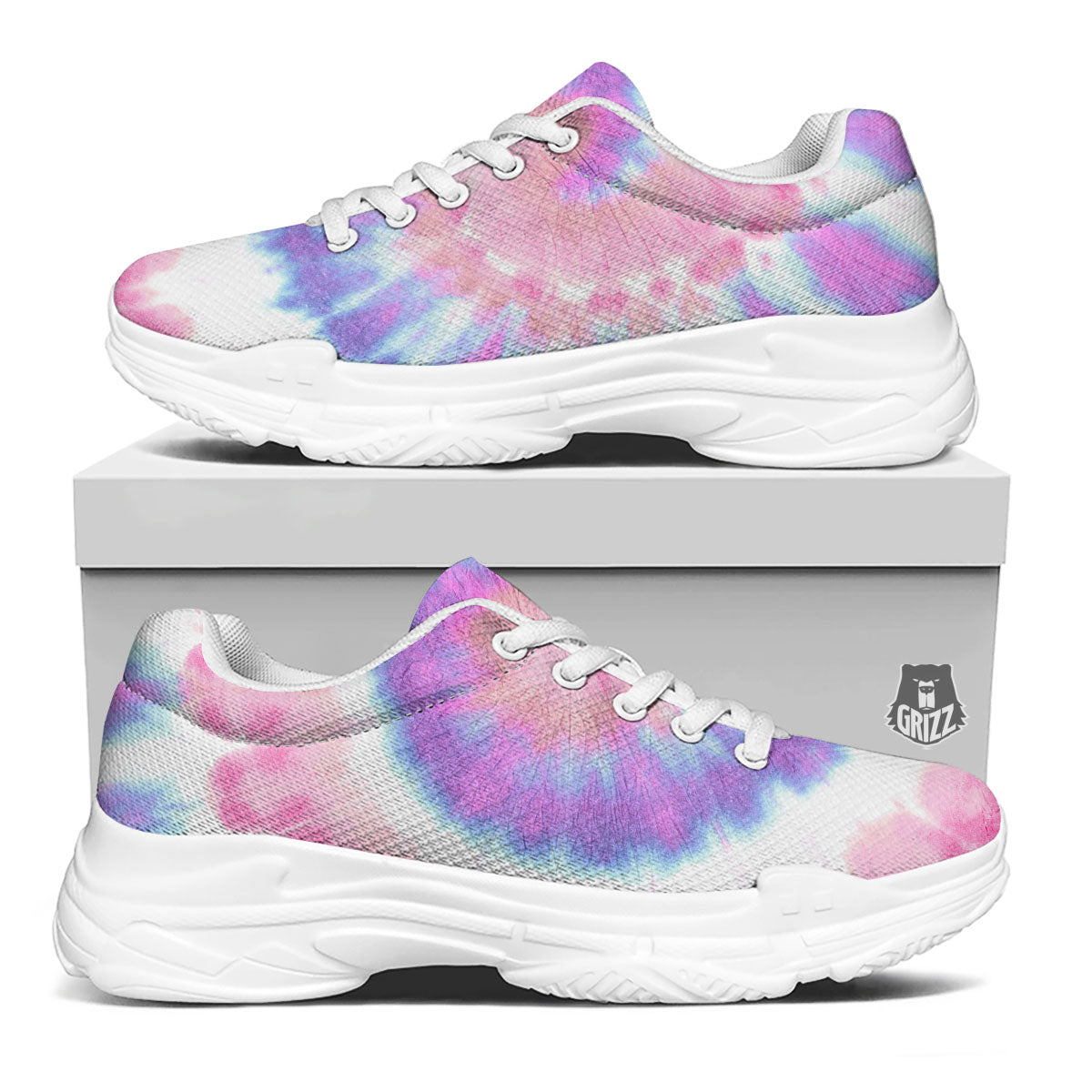 Tie Dye Pastel Spiral Print White Chunky Shoes-grizzshop