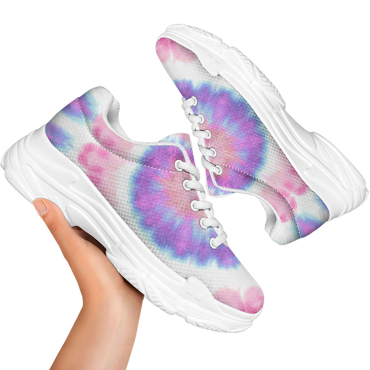 Tie Dye Pastel Spiral Print White Chunky Shoes-grizzshop
