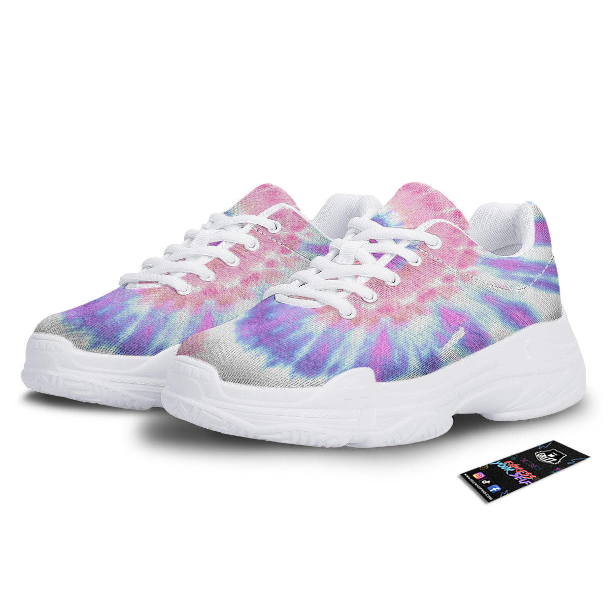 Tie Dye Pastel Spiral Print White Chunky Shoes-grizzshop