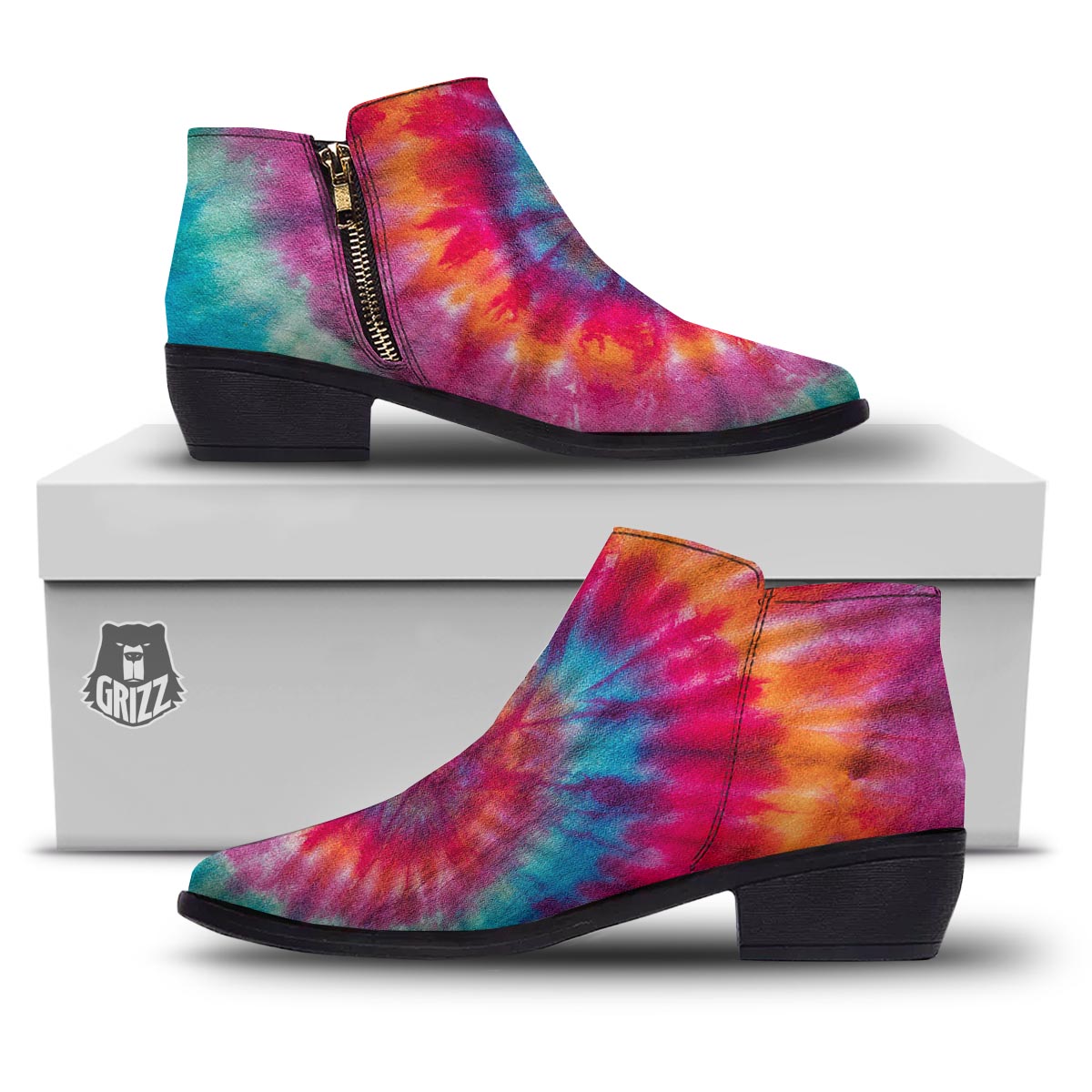 Tie Dye Pattern Print Ankle Boots-grizzshop