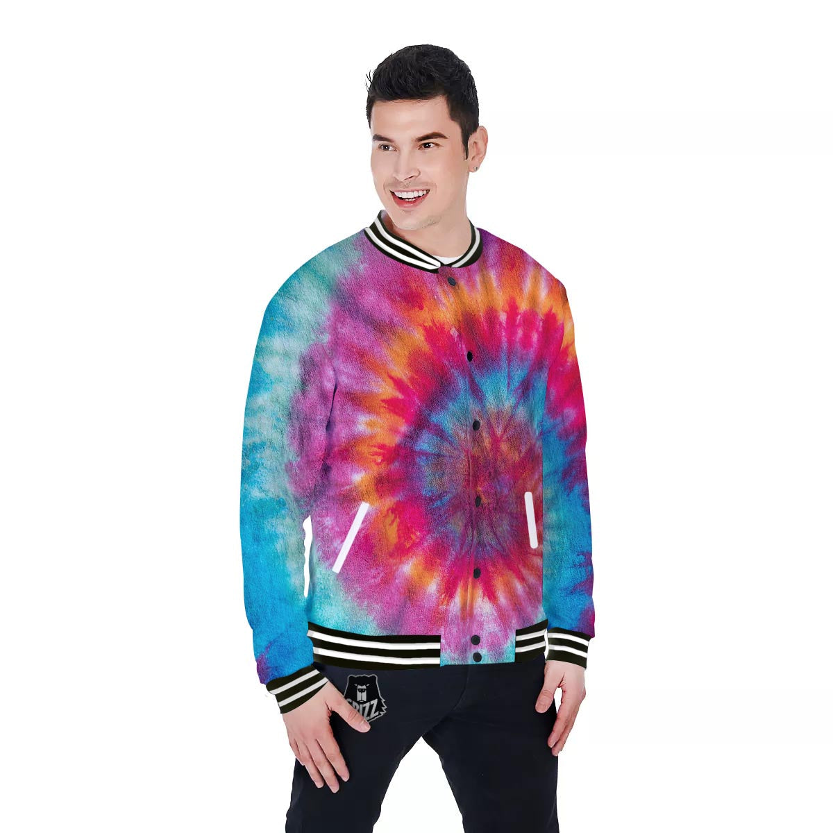 Tie Dye Pattern Print Baseball Jacket-grizzshop
